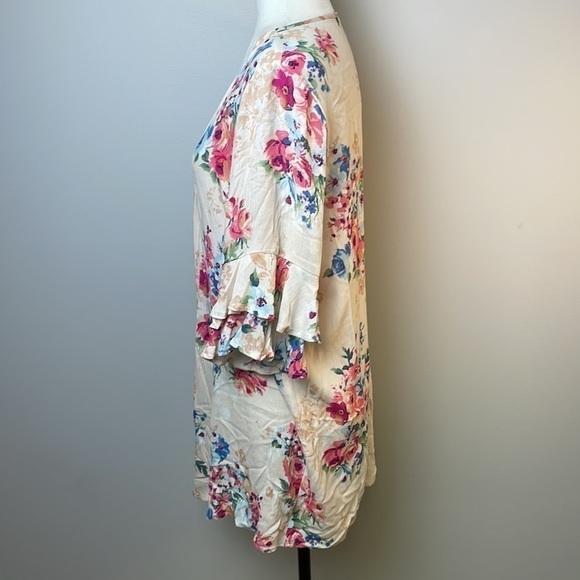 𝅺My Story Cream Floral Open Front Kimono Sz Medium - Picture 4 of 6